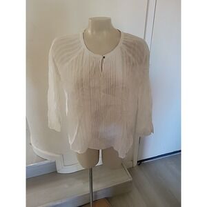 Calvin Klein Scoop Neck‎ Blouse-Medium-Keyhole-Gold Button Details-Semi Sheer